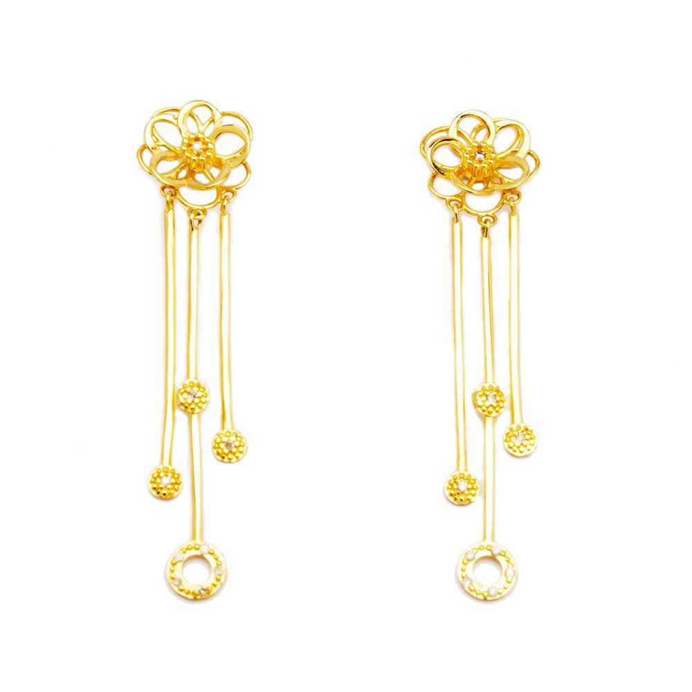 Brinco Flor Hastes com Brilhantes em Ouro 18 Kilates - 22848
